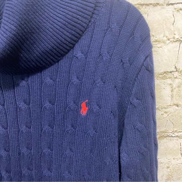 Ralph Lauren Sport Blue Cotton Cable Knit Cowl Neck Sweater - Picture 2 of 5